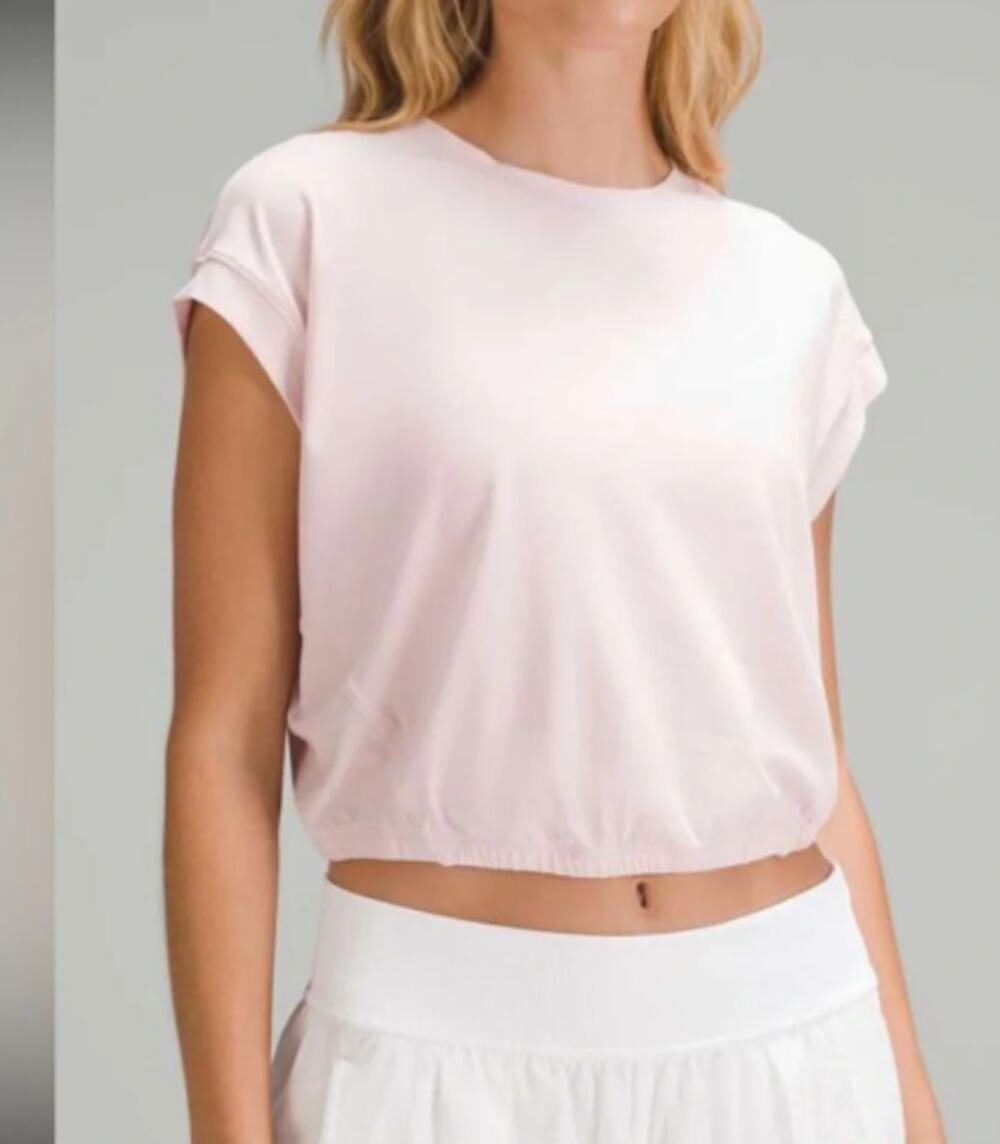 NWT Lululemon Wide-Sleeve Gathered Hem T-Shirt Pink Pima Cotton Cropped Tee 6